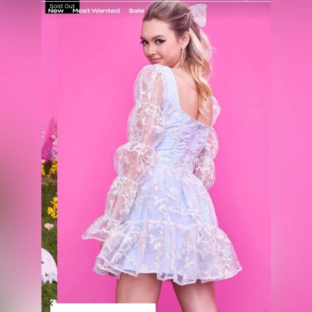 Sugar Thrillz Blue Floral Long Sleeve Dress - Picture 3 of 10